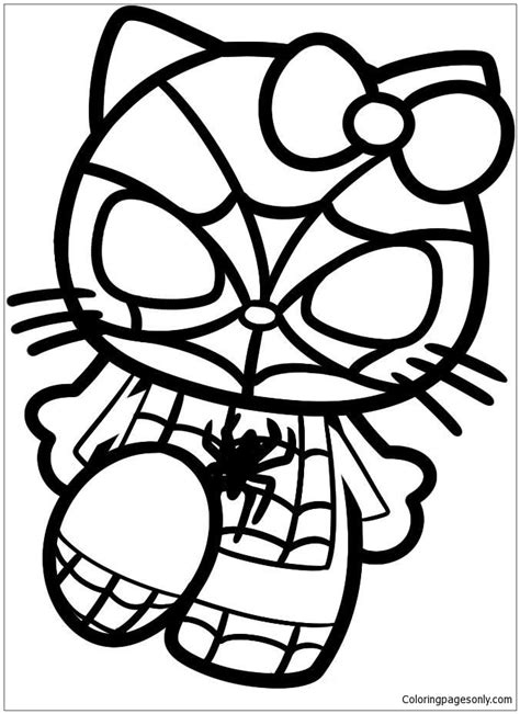 hello kitty and spiderman coloring page